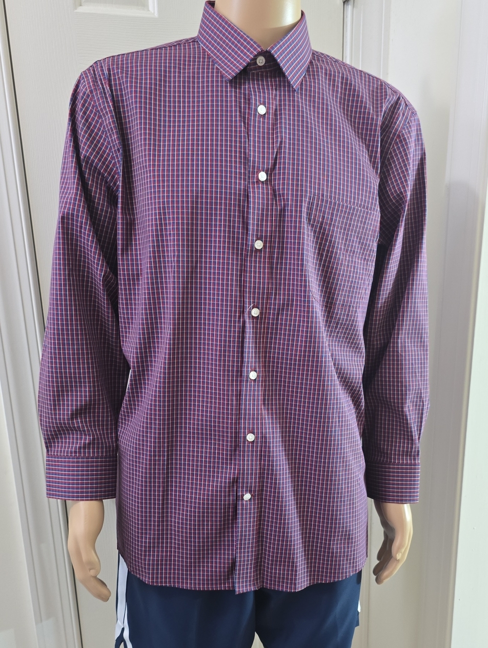 STAFFORD BRAND MEN'S LONG SLEEVES EED & BLUE PLAID FRONT BUTTON SHIRT SIZE XL